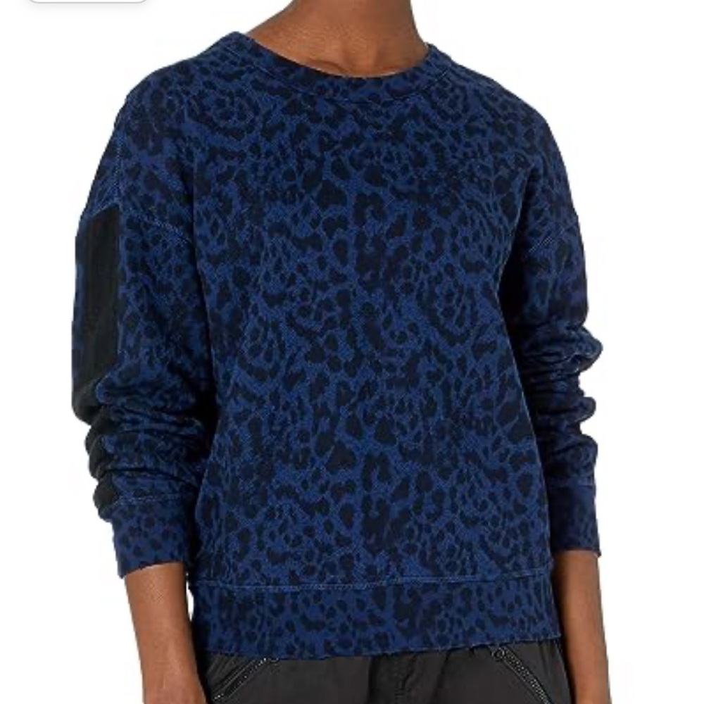 N:PHILANTHROPY Women's Azure leopard Long Sleeve Crew Neck Pullover Sweatshirt S